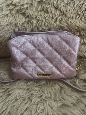 Joy Mangano Quilted Leather Metallic Pink Crossbody Bag